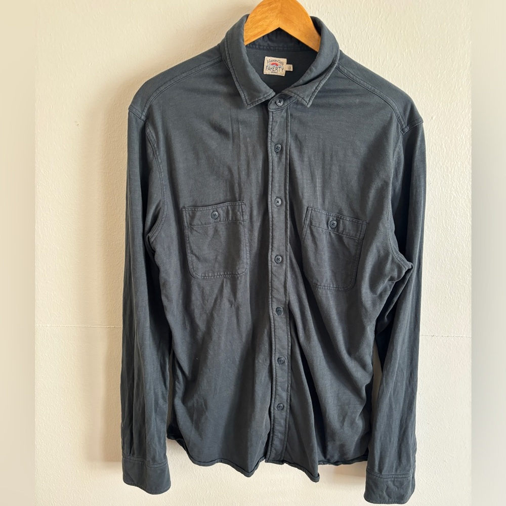 Faherty Knit Long-Sleeve Shirt Navy Large
